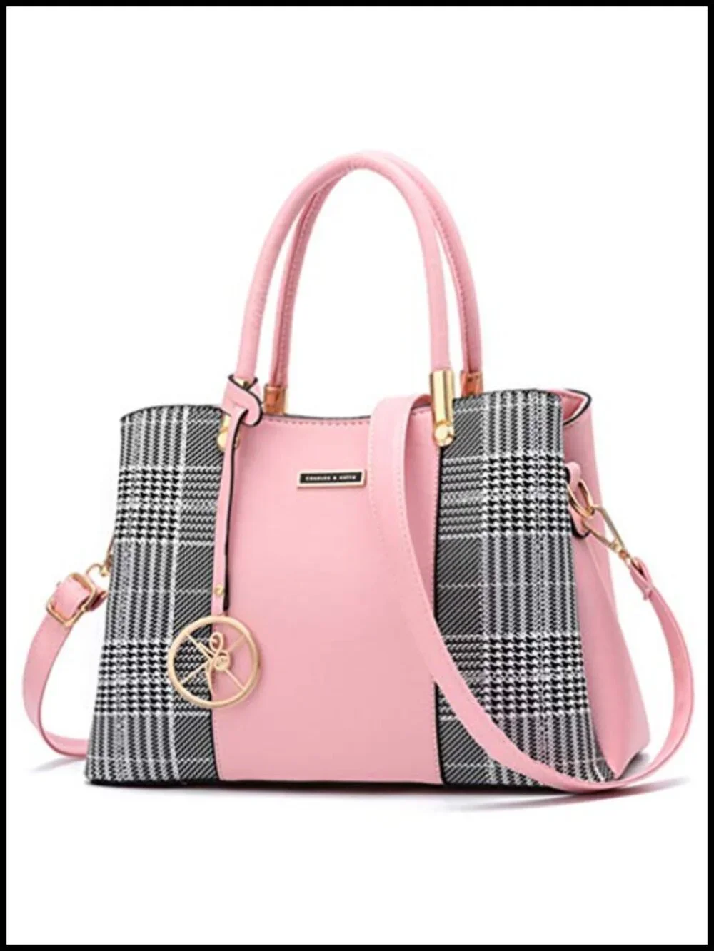 PU Leather Top Handle Satchel Shoulder Tote Bag with Crossbody Strap